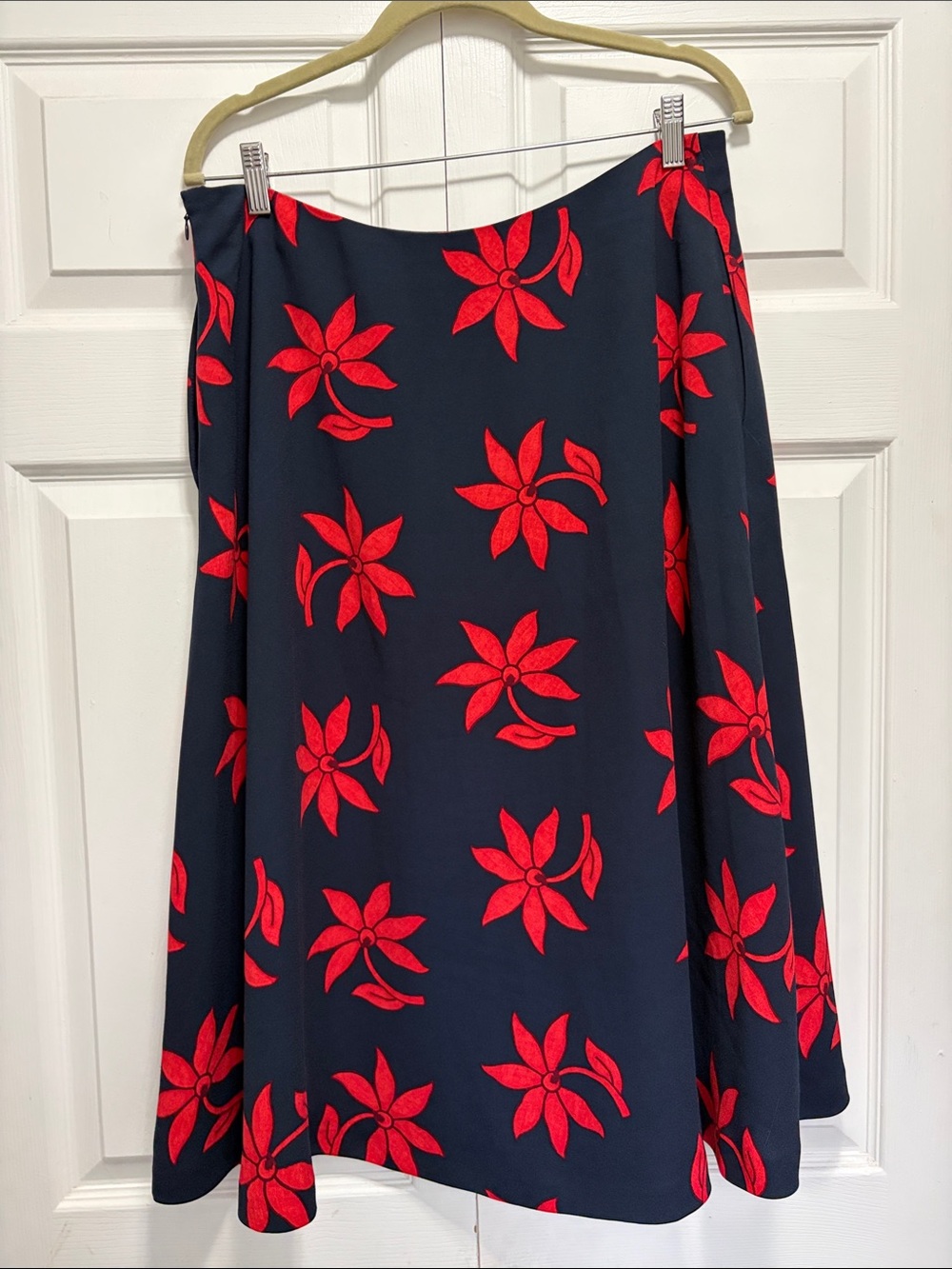 Banana Republic Navy A-Line Skirt with Red Floral Motif - Picture 1 of 5